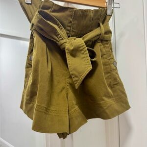 Topshop High Waist Belted Khaki Shorts